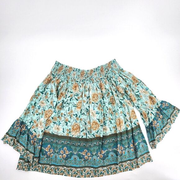 Off The Shoulder Bell Sleeve Blouse Top Women Size 2XL Floral Print Boho Summer - Picture 2 of 9
